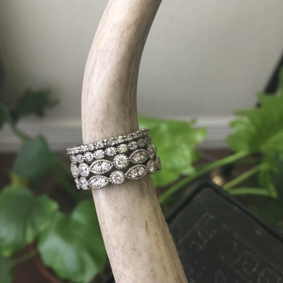 Vintage Silver & Genuine Crystal Stack Rings - Picture 1 of 5